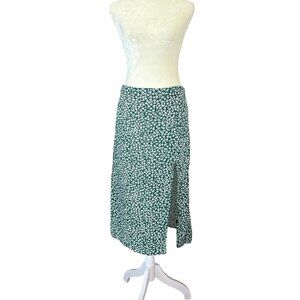 H&M Divided green and white floral midi slit skirt side zip women's size 8